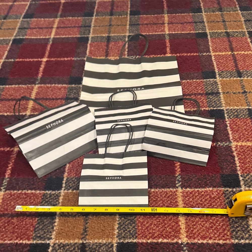 5 Sephora Black and White Striped paper bags